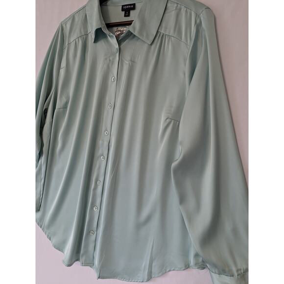 Torrid Madison Satin Button-Up Long Sleeve Shirt Mint Green Womens 12 Large New - Picture 2 of 9